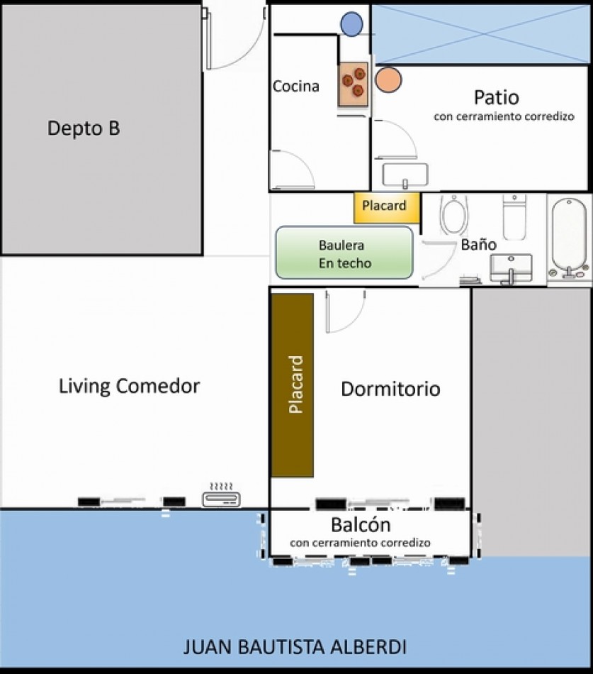 Venta amplio Depto. 2 ambientes con balcon al Fte. ***apto credito bancario***